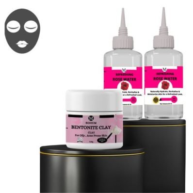 Sodium Bentonite Clay + Rose Water Combo -60ml each, For Oily,Acne Skin