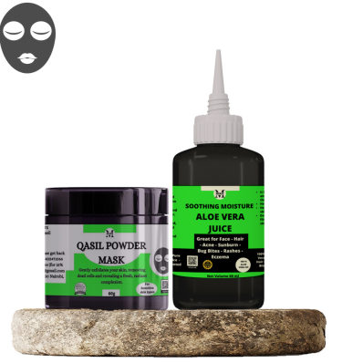 Qasil Powder with Aloe Vera Juice-60ml Each Gentle Exfoliation,Acne Control,Deep Cleansing,Skin Brightening,Hair Strengthening