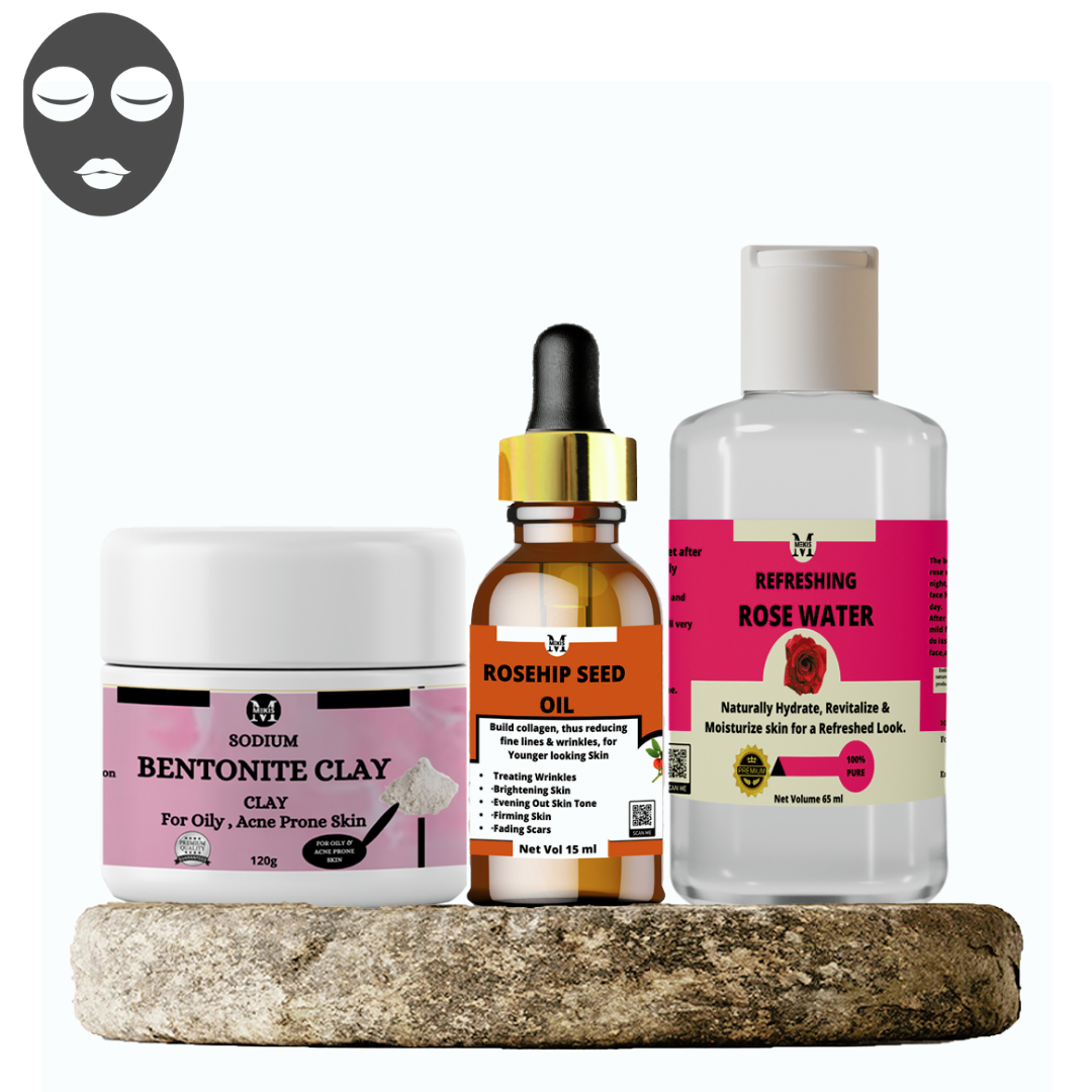Bentonite Powder, Rose Water, and Rosehip Seed Oil Pack