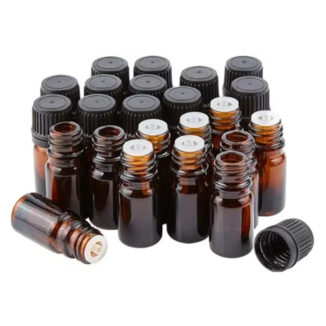 Empty Amber Glass Essential Oil Bottles with Orifice Dropper Reducer and Black Cap