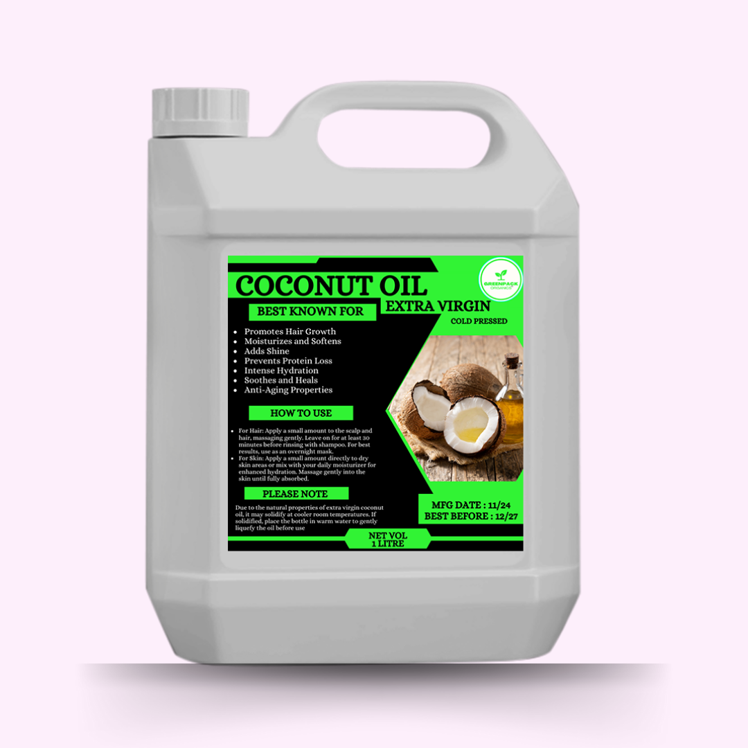 Extra Virgin Coconut Oil(Cold Pressed) - 1l,Whole Sale Price,Promotes Growth,Moisturizes and Softens,Reduces hair damage