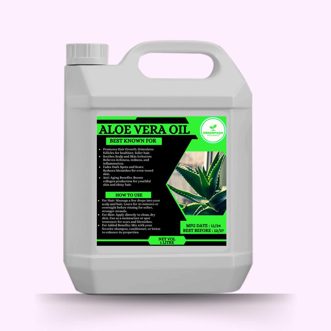 Aloe Vera Oil - 1l,Whole Sale Price,Stimulates Hair Growth, Calms itchy scalps,Reduces Dandruff and Flakiness