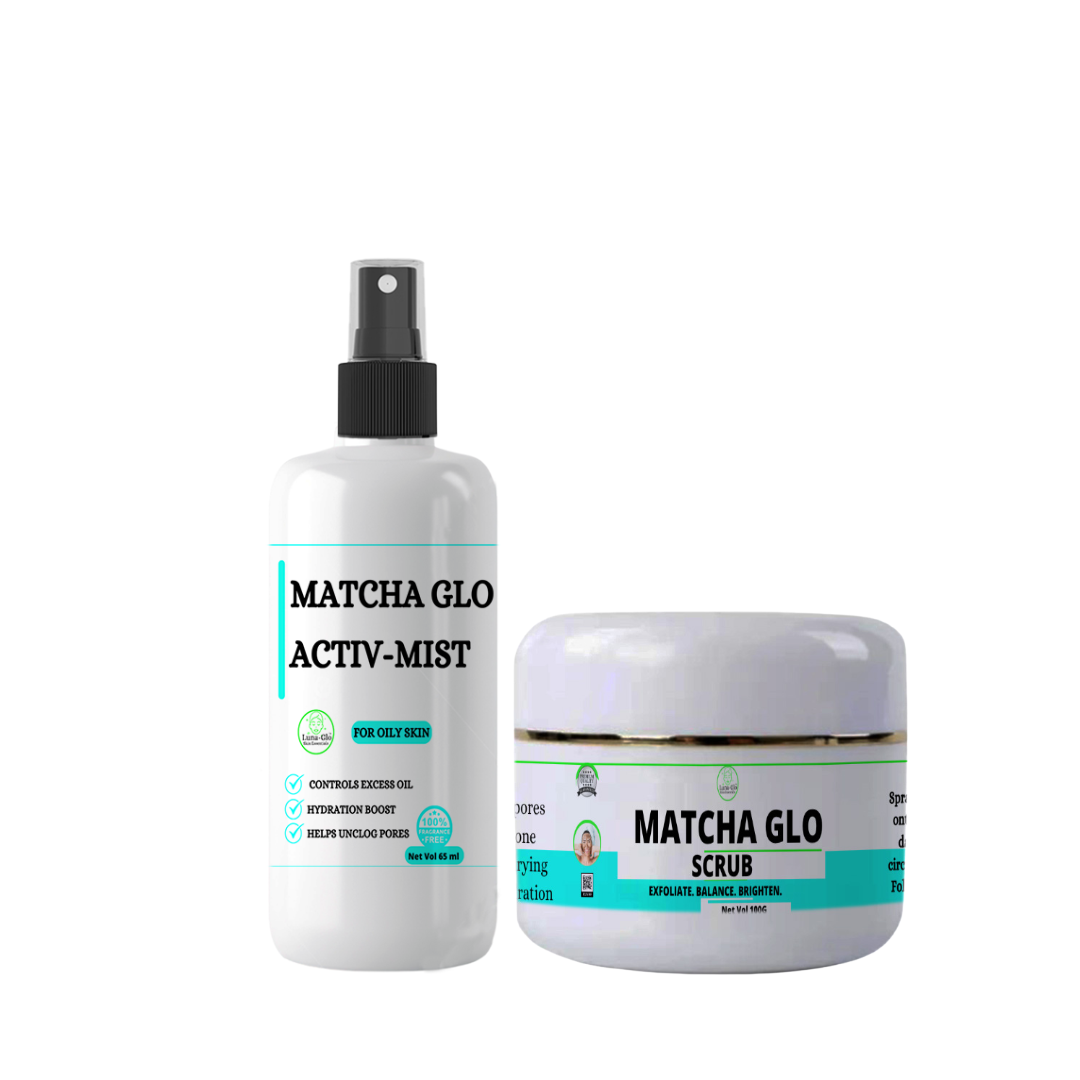 Matcha Glo ActivMist + Matcha Glo Facial Scrub - Unclogs pores, Brightens dull, uneven skin tone