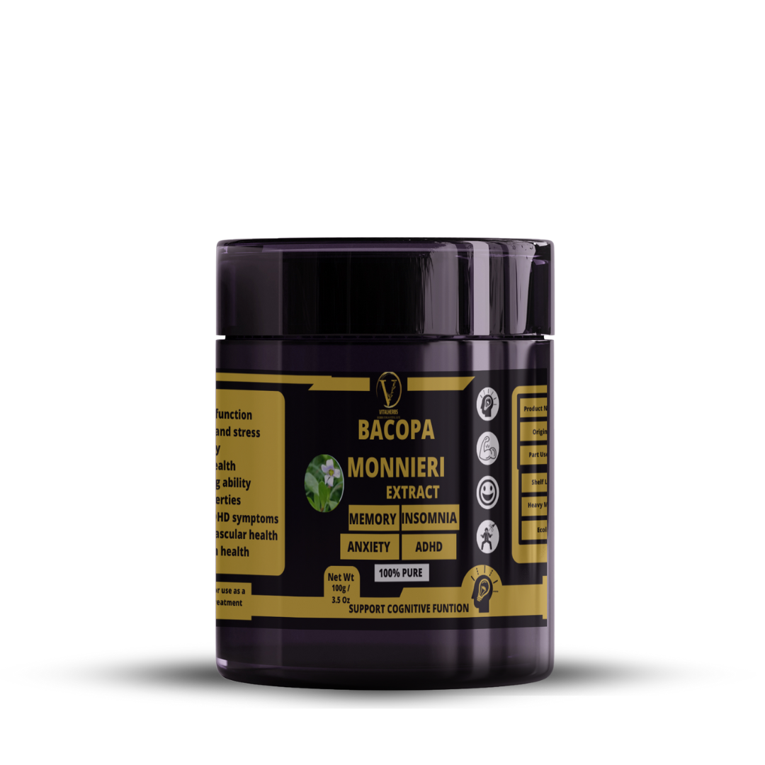 Bacopa Monnieri (Brahmi) Extract Powder - 100% Pure,Boosts cognitive function,Reduces anxiety and stress,Improves memory