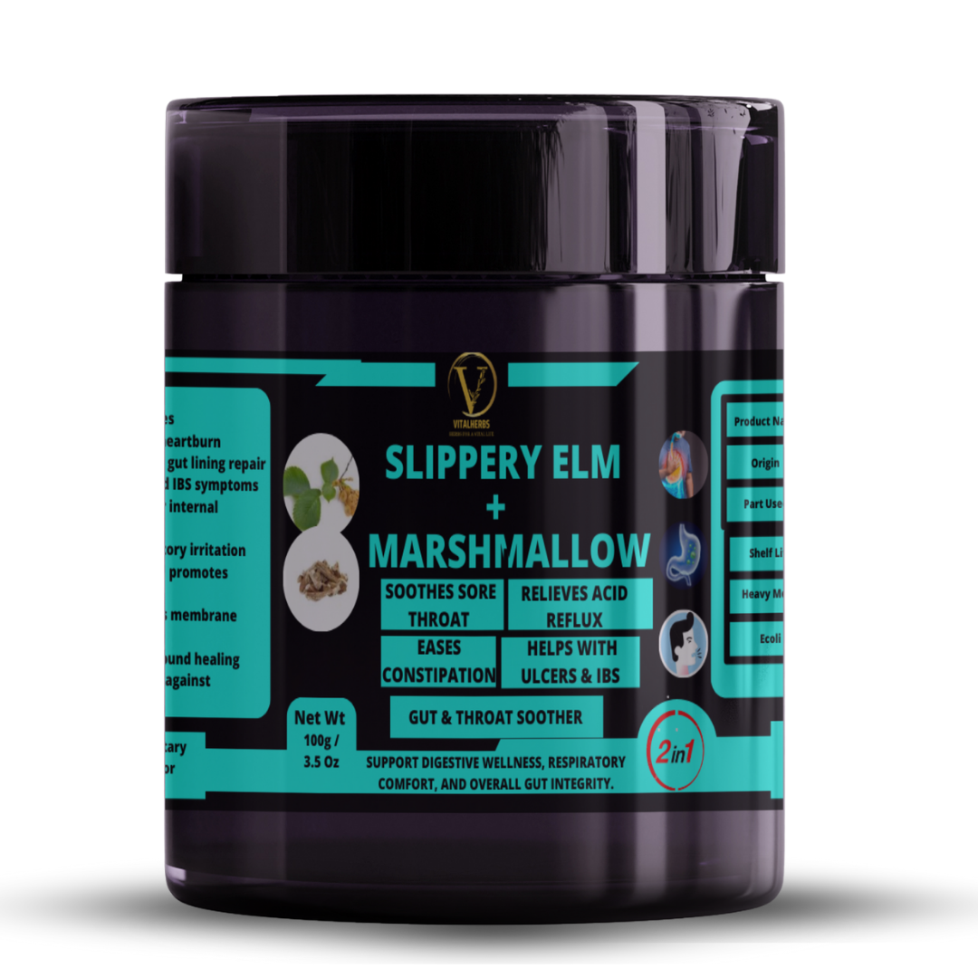 Slippery Elm & Marshmallow Root Extract Blend - Soothes Sore Throat,Relieves Acid Reflux,Helps with Ulcers & IBS ,Eases Constipation
